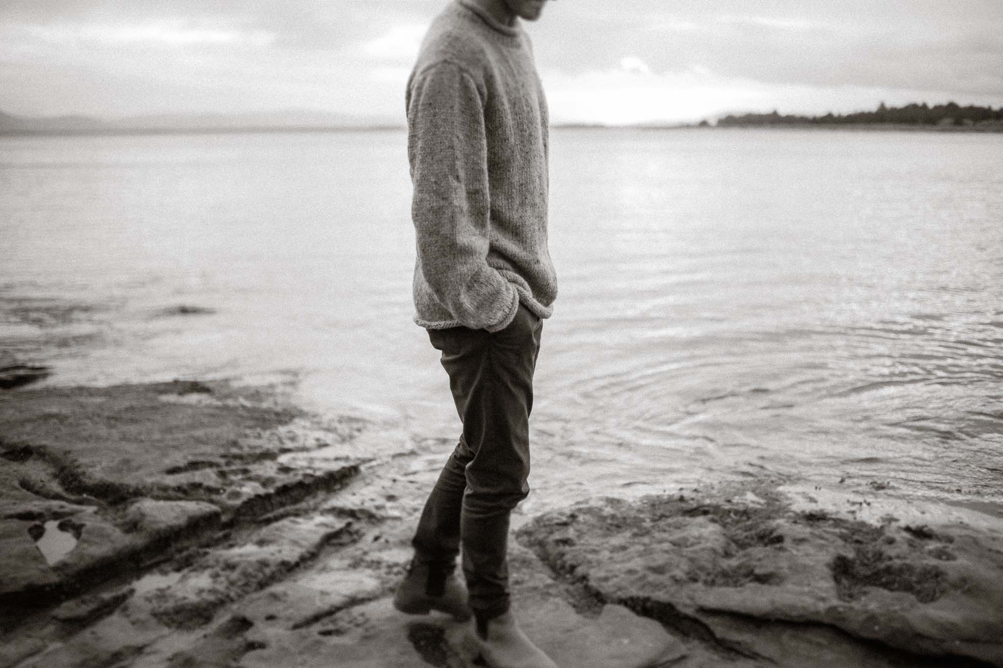 The Andean — Men's Heritage Roll-Neck Knit (Tweed Grey)
