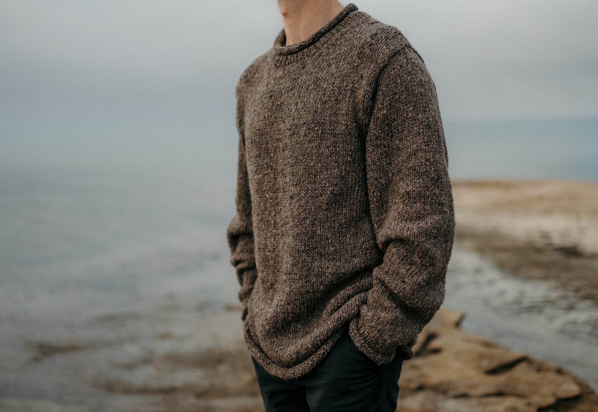 The Andean — Men's Heritage Roll-Neck Knit (tweed brown)