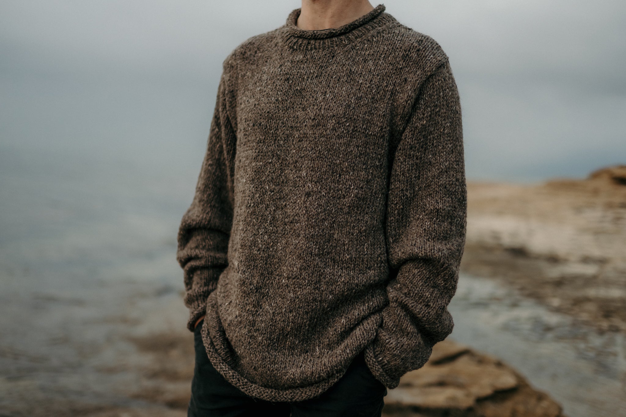 The Andean — Men's Heritage Roll-Neck Knit (tweed brown)