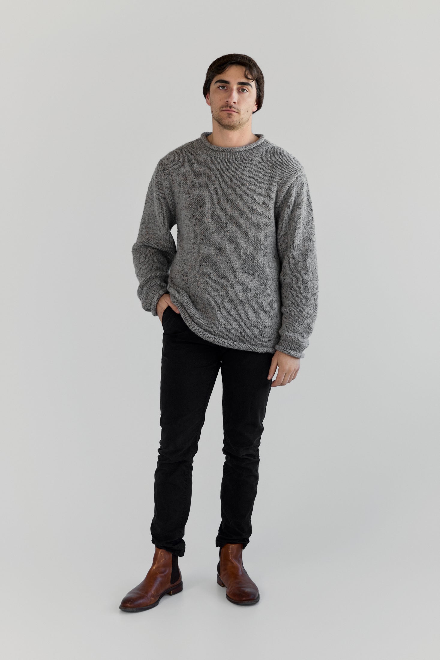 The Andean — Men's Heritage Roll-Neck Knit (Tweed Grey)