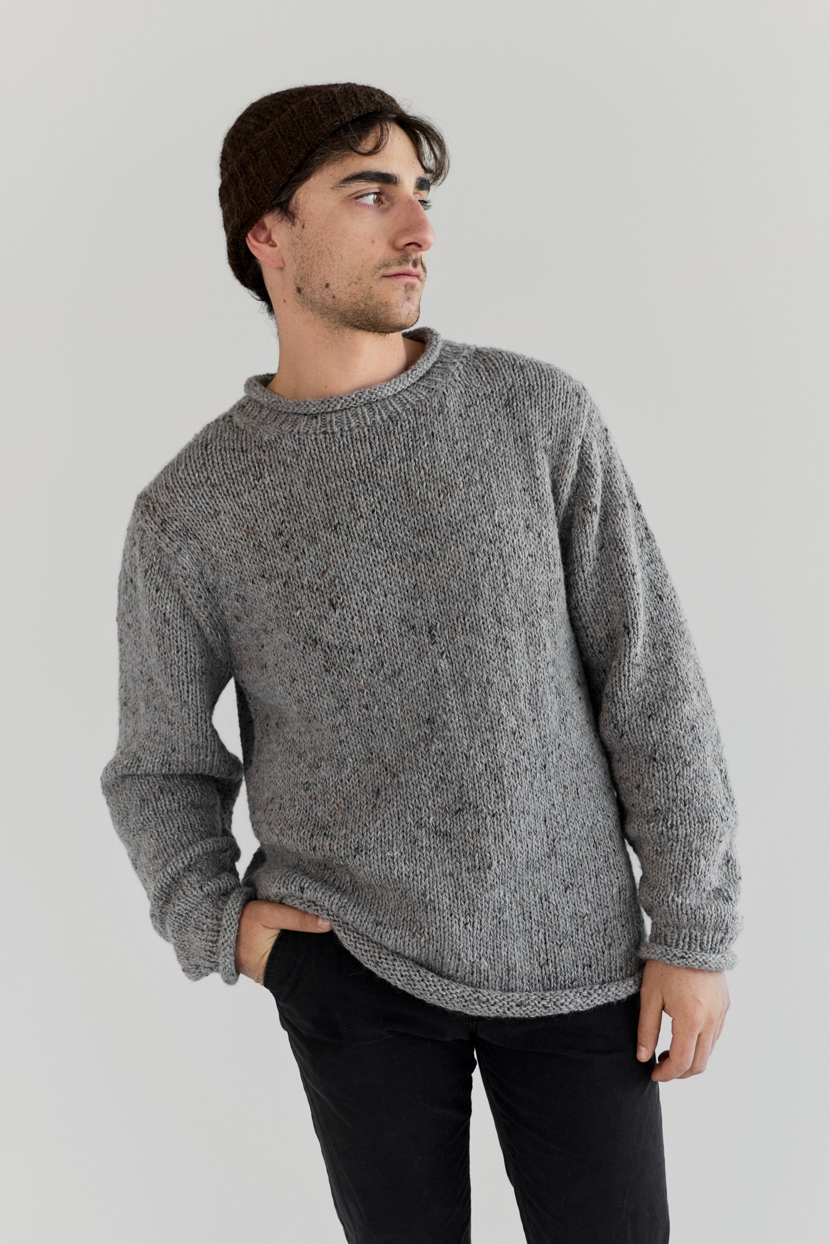 The Andean — Men's Heritage Roll-Neck Knit (Tweed Grey)
