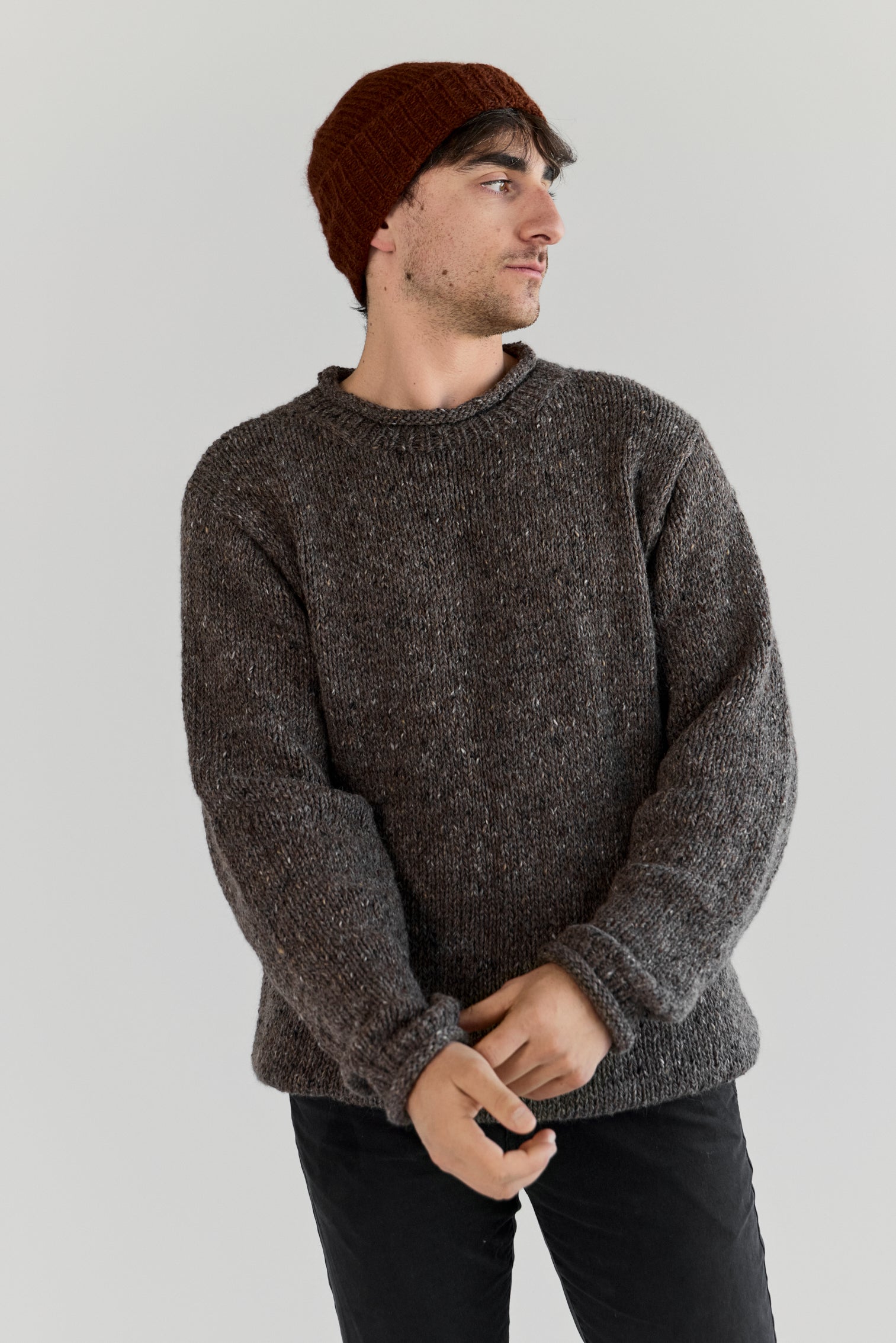 The Andean — Men's Heritage Roll-Neck Knit (tweed brown)
