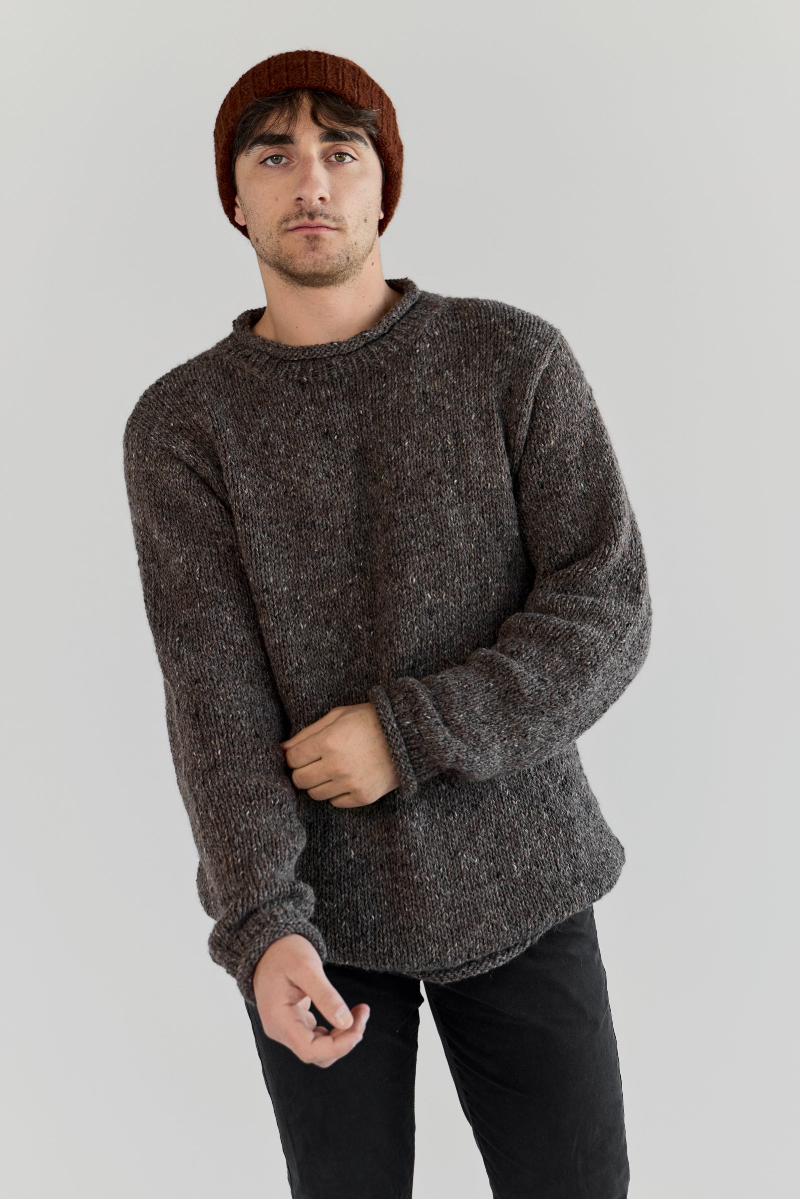 The Andean — Men's Heritage Roll-Neck Knit (tweed brown)