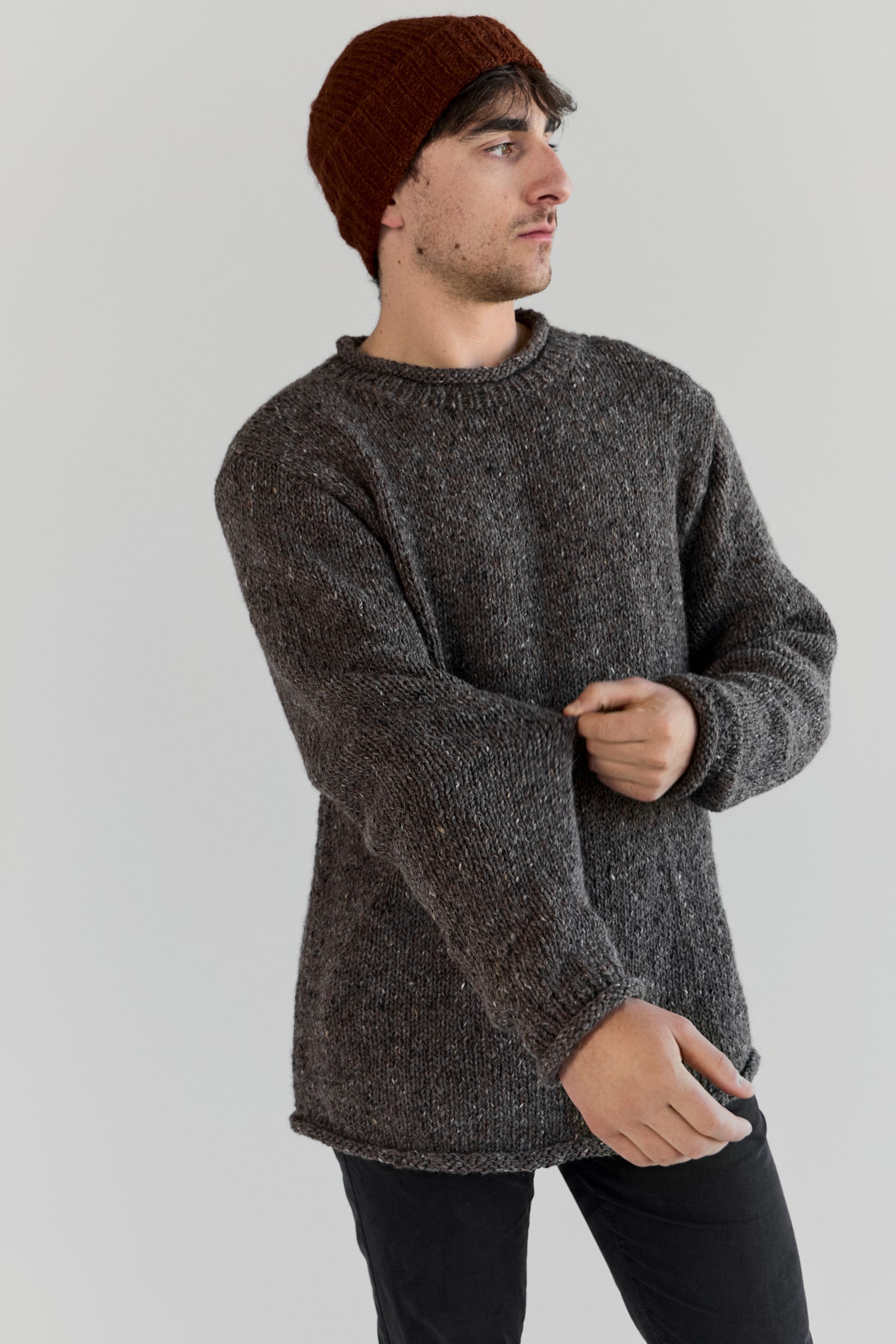 The Andean — Men's Heritage Roll-Neck Knit (tweed brown)